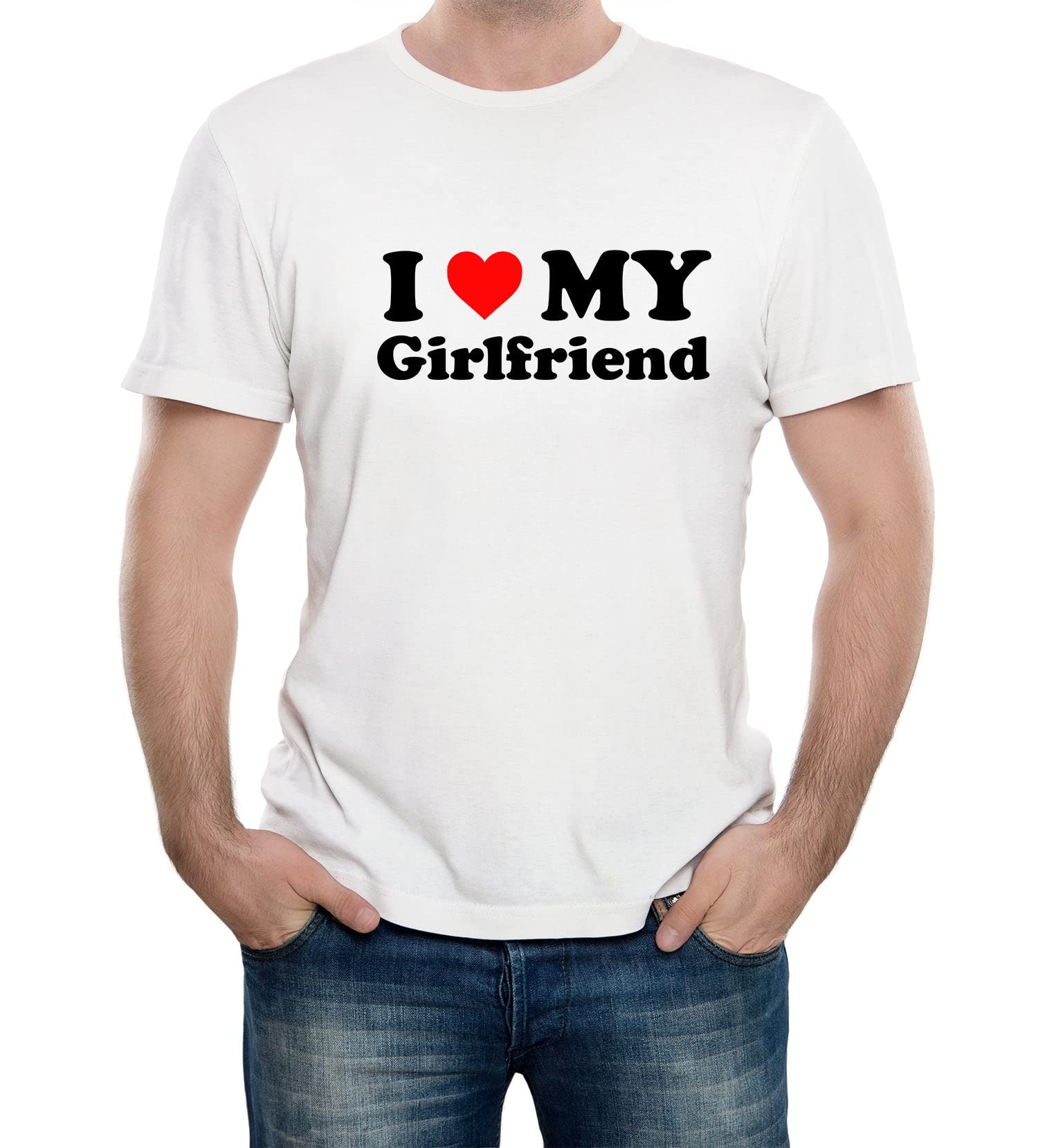 Reality Glitch Men's White I Love My Girlfriend T-Shirt (, Xl)