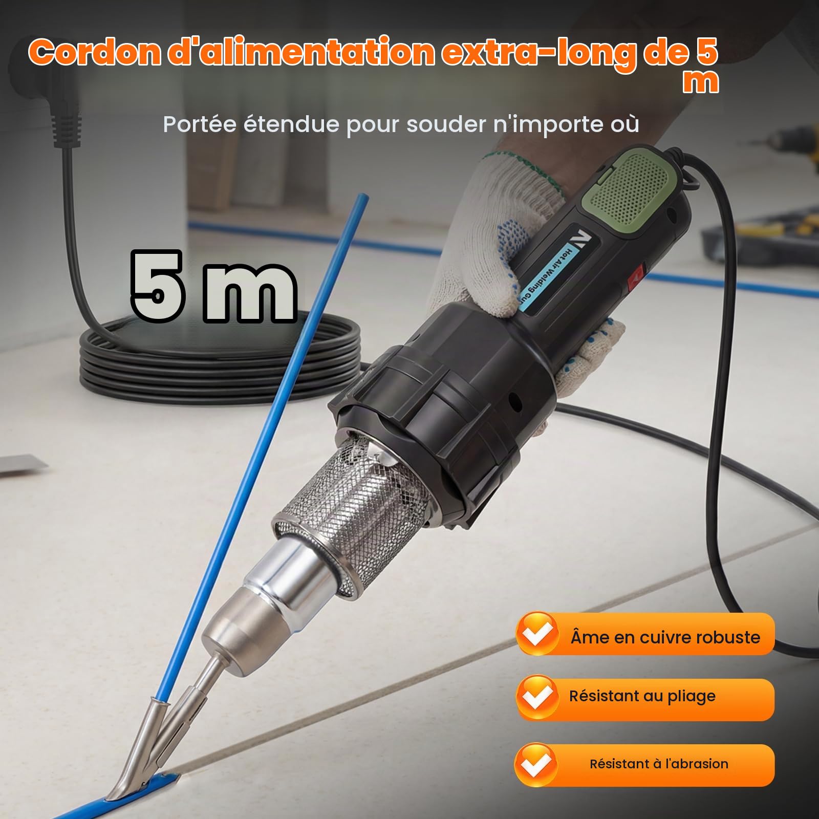NEWTRY 2000W Pistolet À Air Chaud Pour Soudure Plastique, Kit Soudeur PVC/PP/PE Avec Température Et Débit D’Air Réglables, Buses Variées Et Rouleau De Pression Pour Sols, Bâches, Membranes Et Réparati
