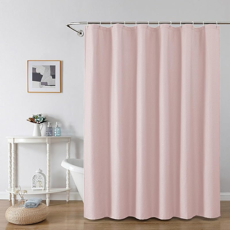 OWENIE Pink Shower Curtain for Bathroom 72x72 Inch, 3D Embossed Textured Waffle Fabric Shower Curtains, Soft Hotel Farmhouse Style, Water Repellent, Machine Washable, Pink, 72" W x 72" L