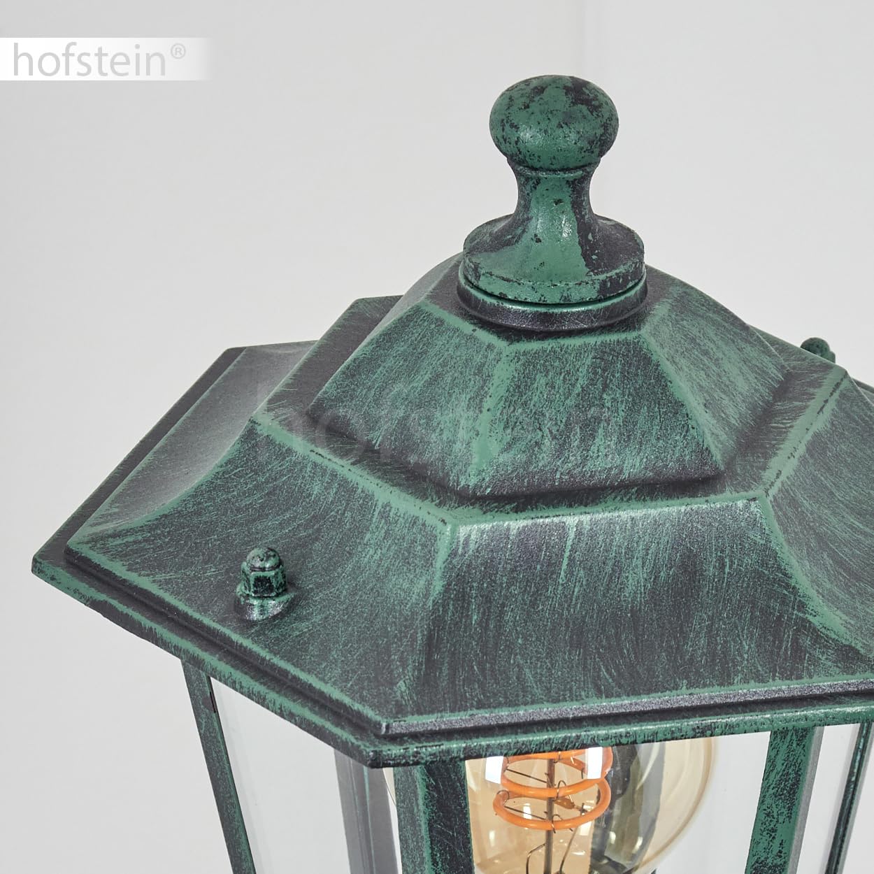 HOFSTEIN Lampa zewnętrzna Loria, oświetlenie ścieżki z metalu/szkła w kolorze zielono-czarnym/przezroczystym, lampa zewnętrzna o wyglądzie antycznym, 99 cm, lampa ogrodowa, oświetlenie ogrodowe IP44,
