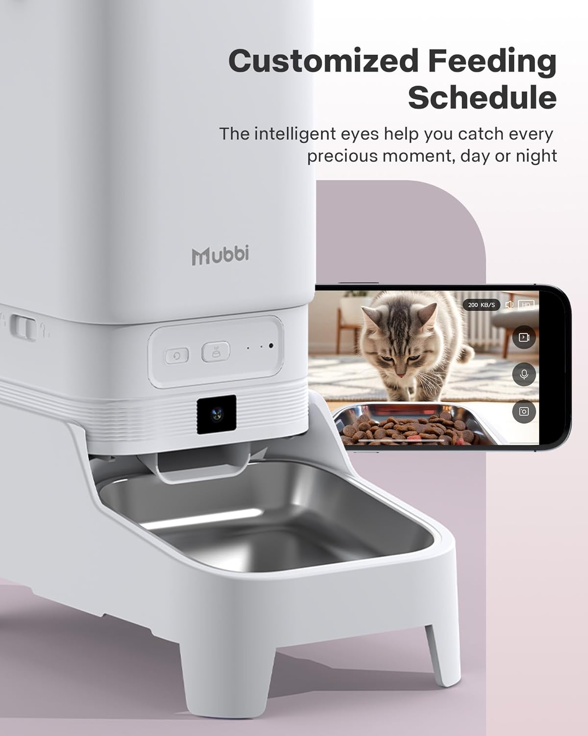 Automatic Cat Feeder with Camera - 7L/29 Cups Auto Dog Feeder with Large Food Tray & 1080P Night Vision, Elevated Bowl, 2-Way Audio, 10s Voice Recording, 5G WiFi Timed Cat Food Dispenser, 1-15 Meals