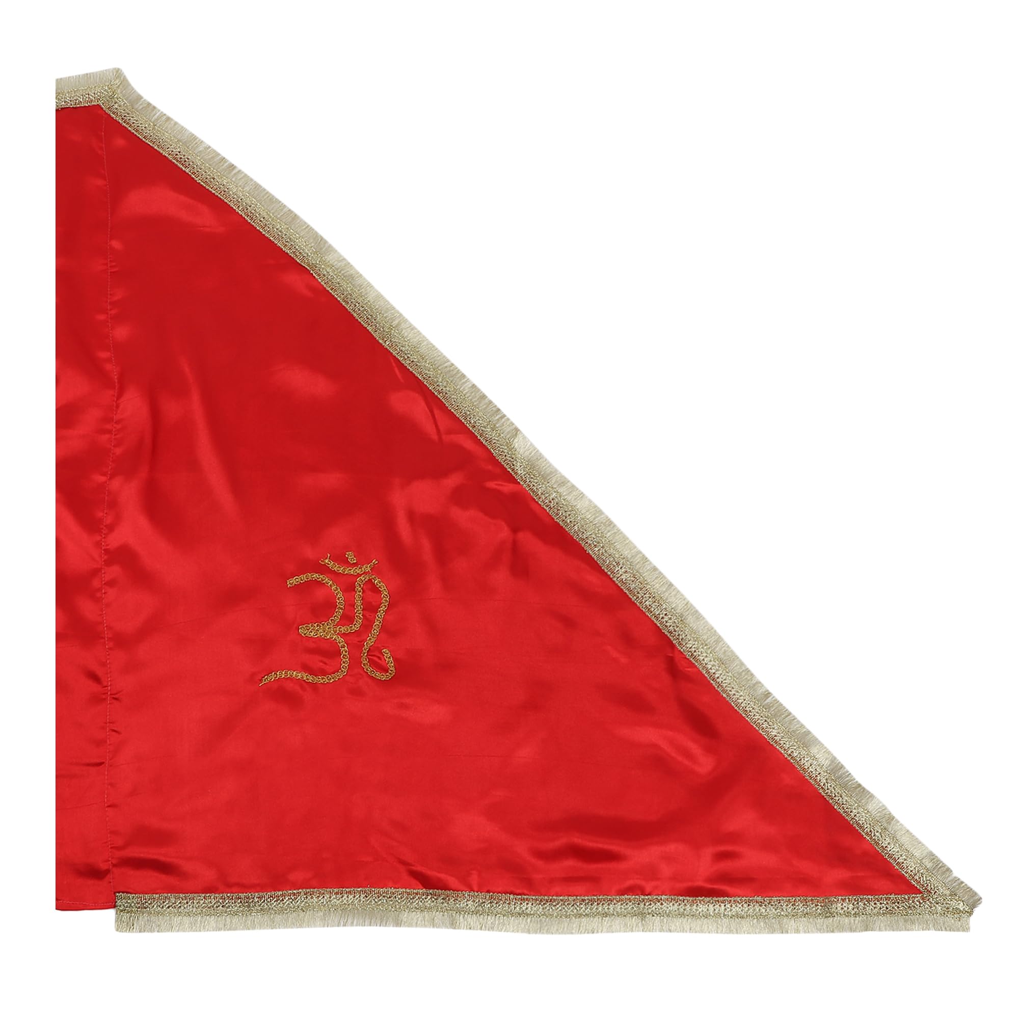 DOKCHAN Handmade Om Red Satan Silk Flag With Gota Kiran Golden Border Triangle Outdoor Flag (50cm)