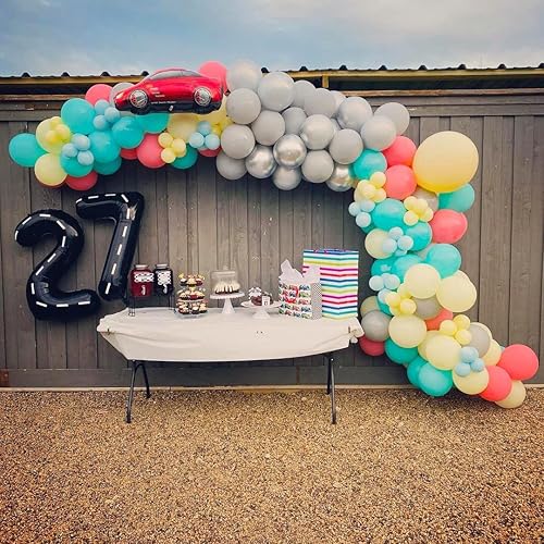 Miniatura 10 de Globo de auto de carreras número 6, 40 pulgadas, negro, decoración de fiesta de cumpleaños