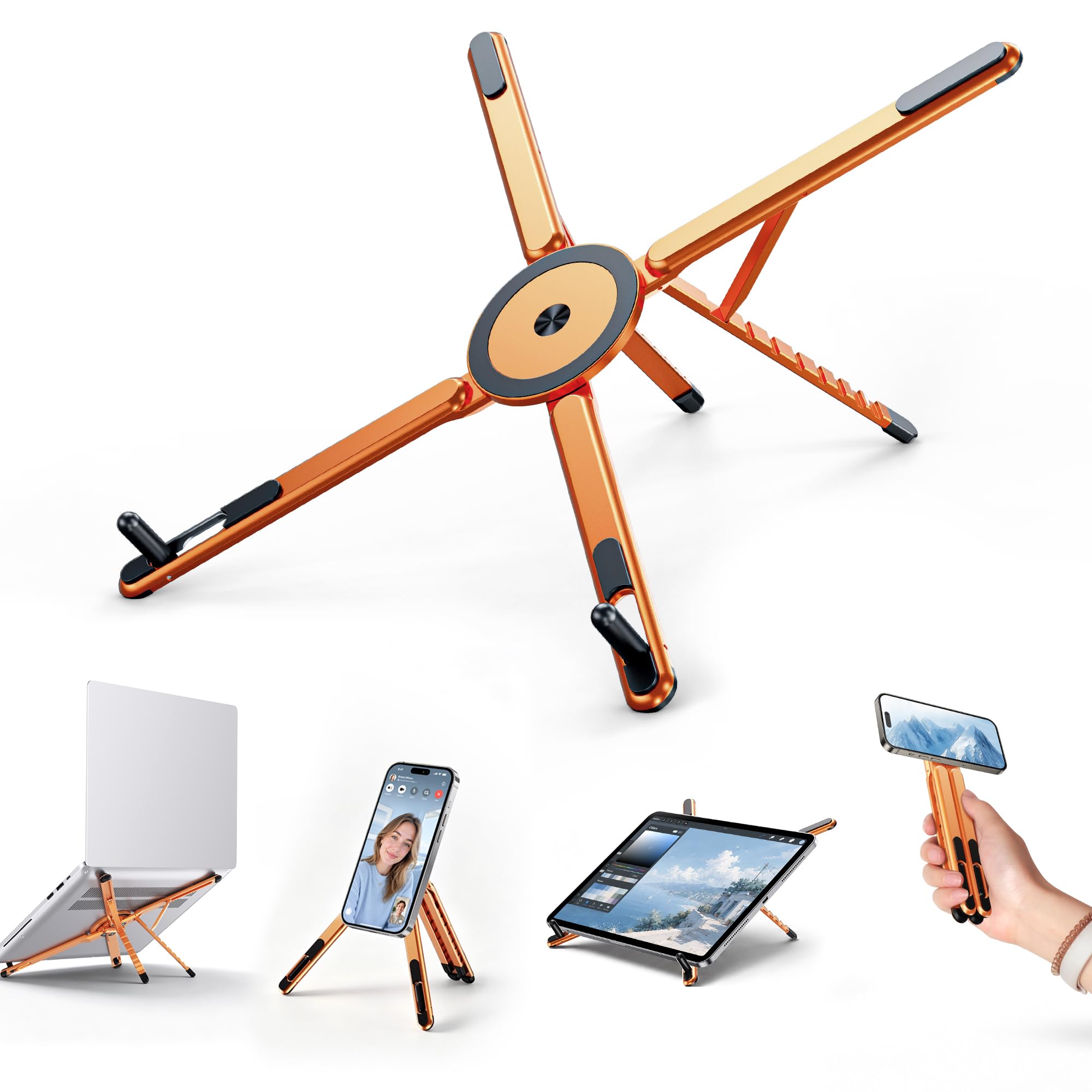 Soporte portátil para laptop, 3 en 1 magnético plegable ajustable, para escritorio | Aleación de aluminio, ligera, compacta, altura de 8 niveles, ergonómica, para teléfono/tableta, oficina en casa/viajes