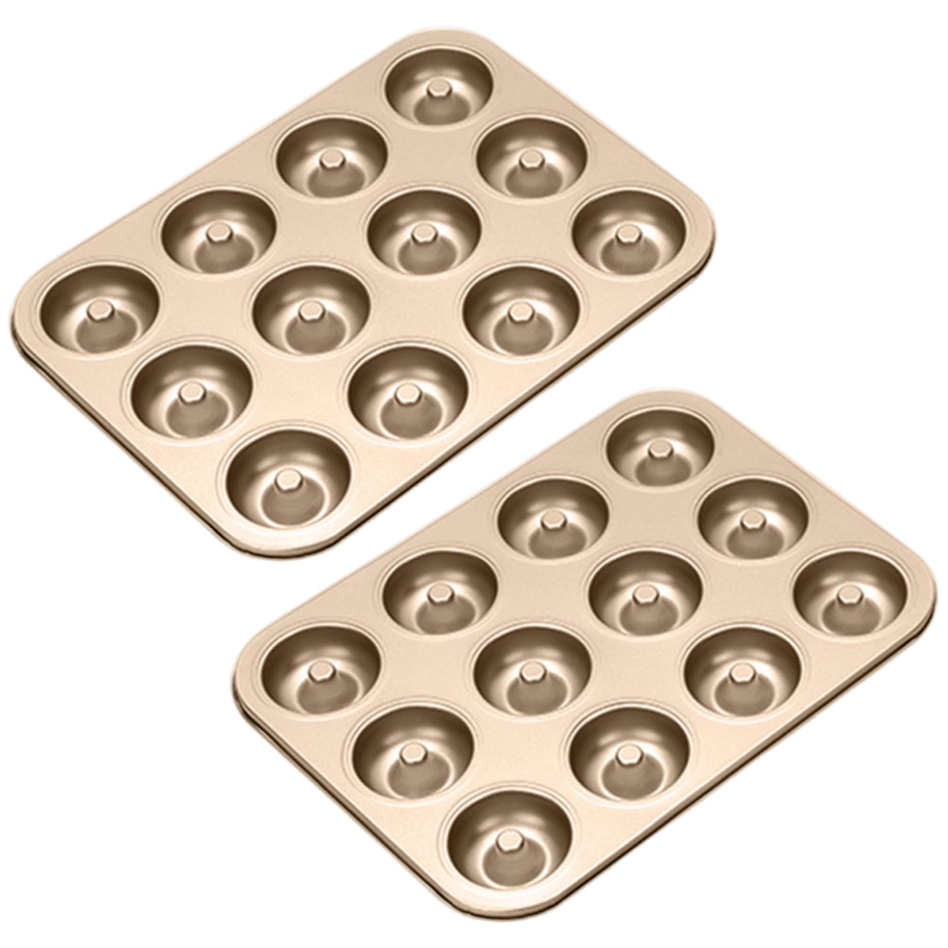 2 uds molde para rosquillas para hornear 12 cavidades antiadherente molde para rosquillas de calidad alimentaria apto para lavavajillas para postres, dorado