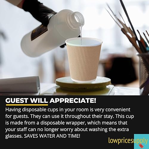 Miniatura 3 de Paquete de 50 vasos de papel caliente de papel de estraza de 10 onzas envueltas individualmente, con pared ondulada, de alta calidad, desechables,