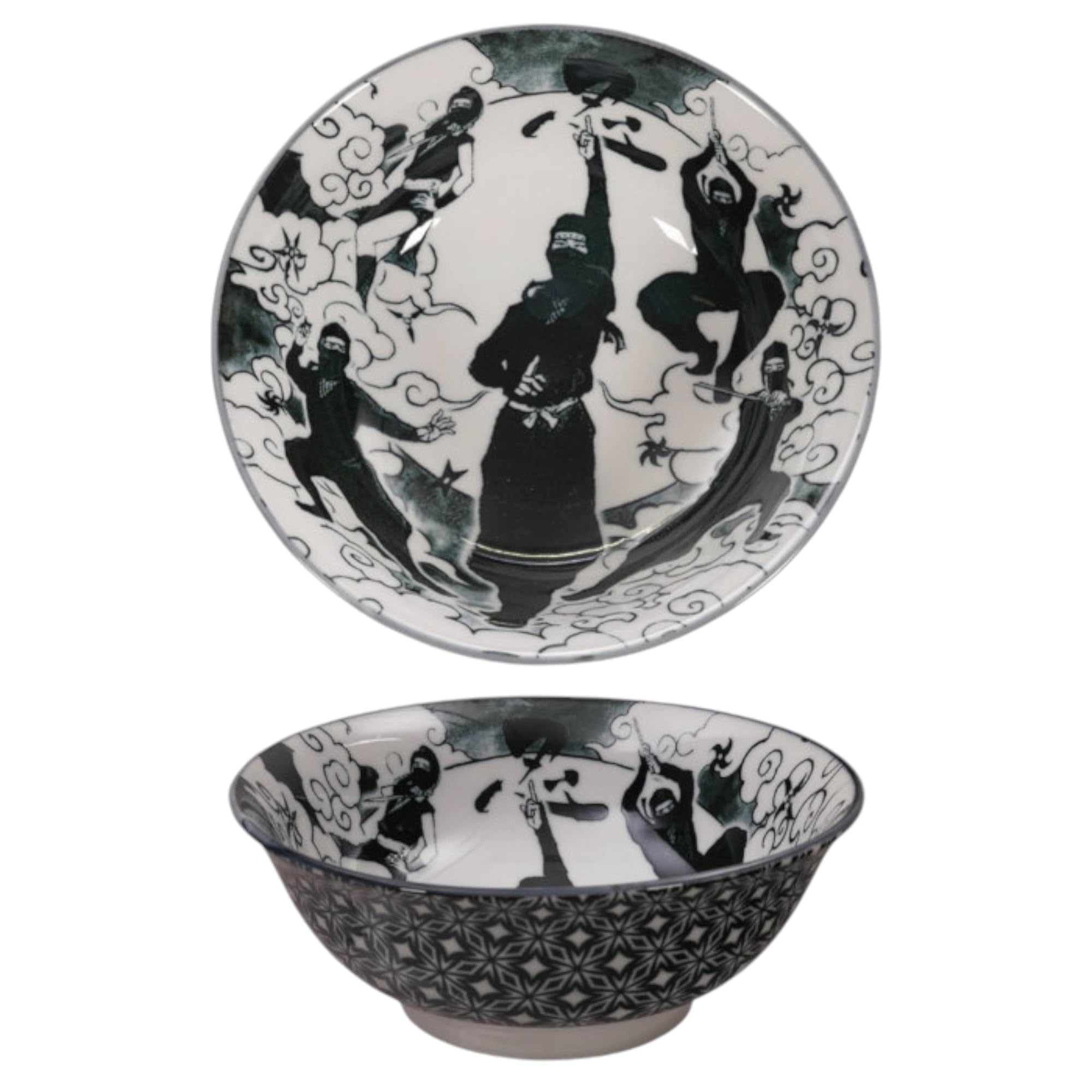 TOKYO Design Asakusa Ninja Schalen 2er Set | Japanisches Porzellan | Suppenschalen Ø 20.3 cm, 8 cm, 1200 ml | Geschenkset inkl. Essstäbchen & Holzlöffel | Made in Japan | Für Ramen, Nudeln & Suppen