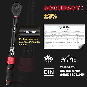 VANPO 3/8-inch Drive Click Torque Wrench,5-45 Ft-Lb/6.8-61Nm