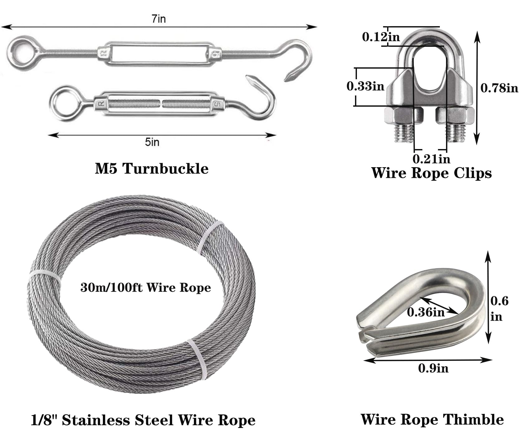 Kit Câble Acier Inoxydable 3mm Gainé PVC - 25 Mètres + Tendeurs, Serre-câbles, Vis - Pour Suspension Plantes, Guirlandes, Clôtures, Décoration Intérieur/extérieur