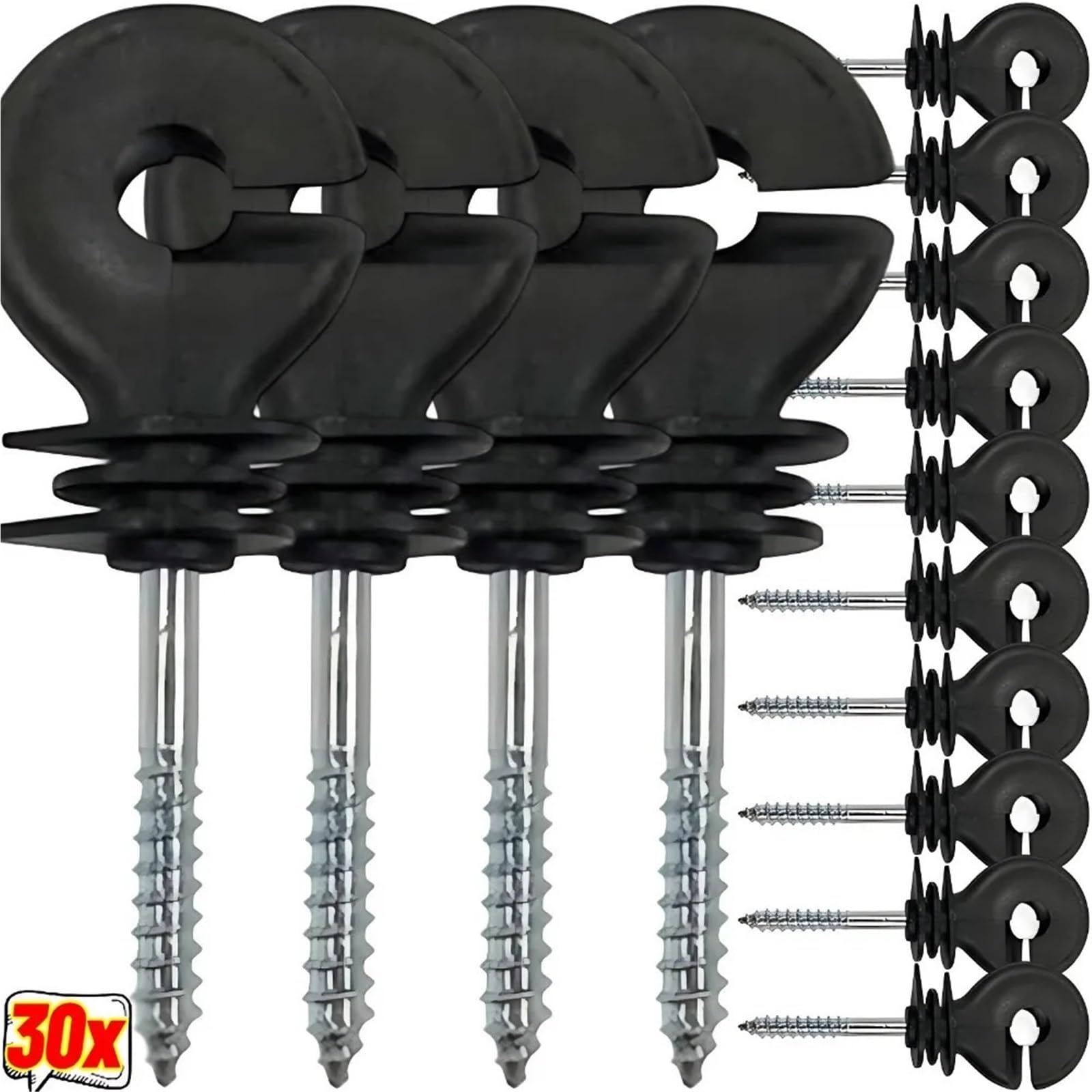 Anillo Aislador Aisladores Aislador de valla eléctrica alta resistencia, poste anillo con tornillo, soporte for cables, barrera granja resistente negra(30pcs)