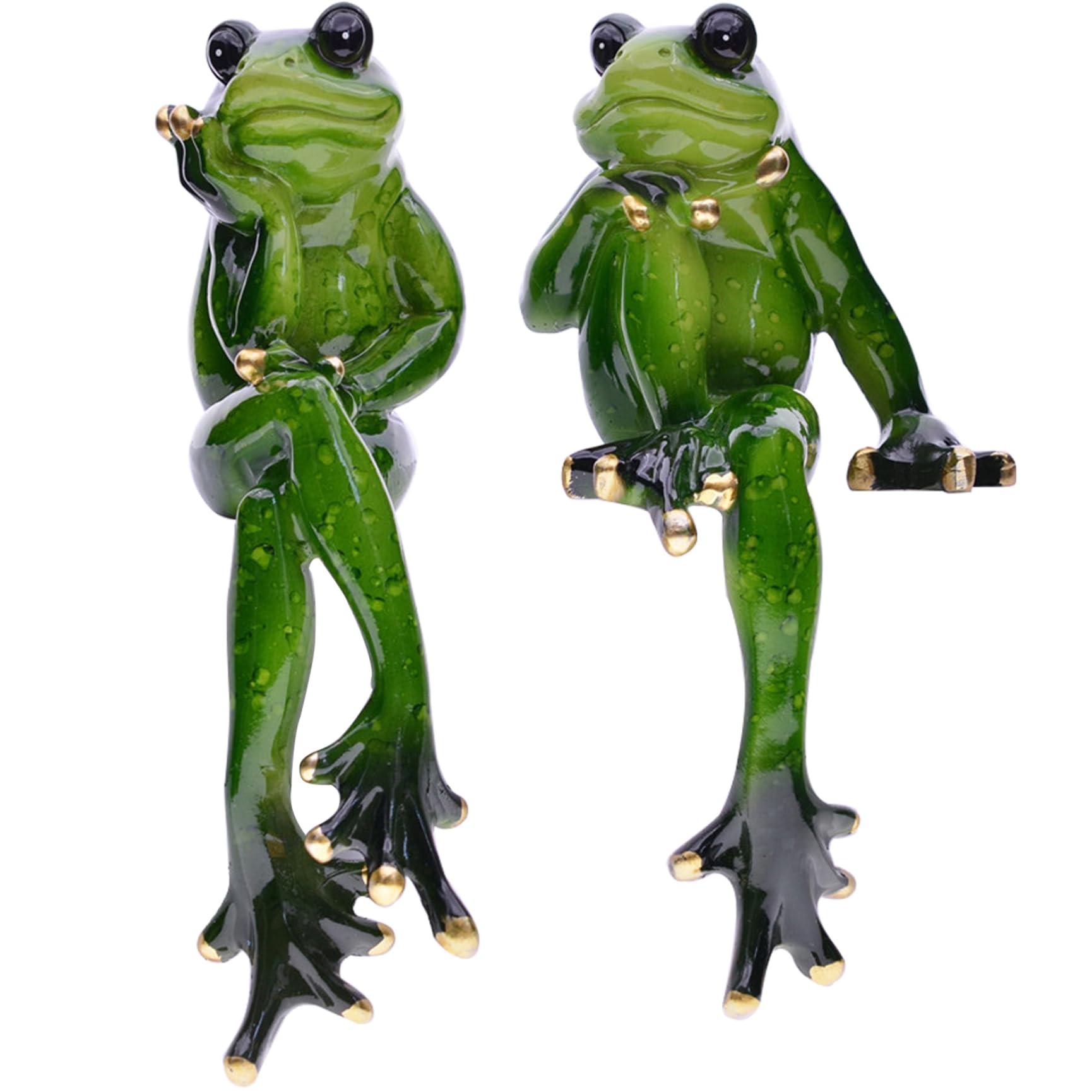 Hintyne Frog Statue Frog Figurine, 2PCS Resin Green Statue, Decorative Animal Statues for Home Desktop Garden Yard Lawn Patio Outdoor