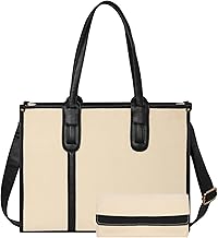 Womanix Canvas Laptop Tote,14 inch Laptop Handbags for Women, Work Bag, Casual Office Bag, Large Capacity Handbag for Office, School, Travel Teacher Purse Lightweight Computer Bag Business.