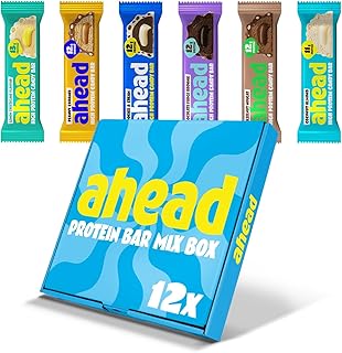 ahead Protein Riegel | Mix Box | 12 x 45g Extra softer Protein Riegel mit cremigem Kern | Low Carb Eiweißriegel ohne Zuckerzusatz & ohne Palmöl