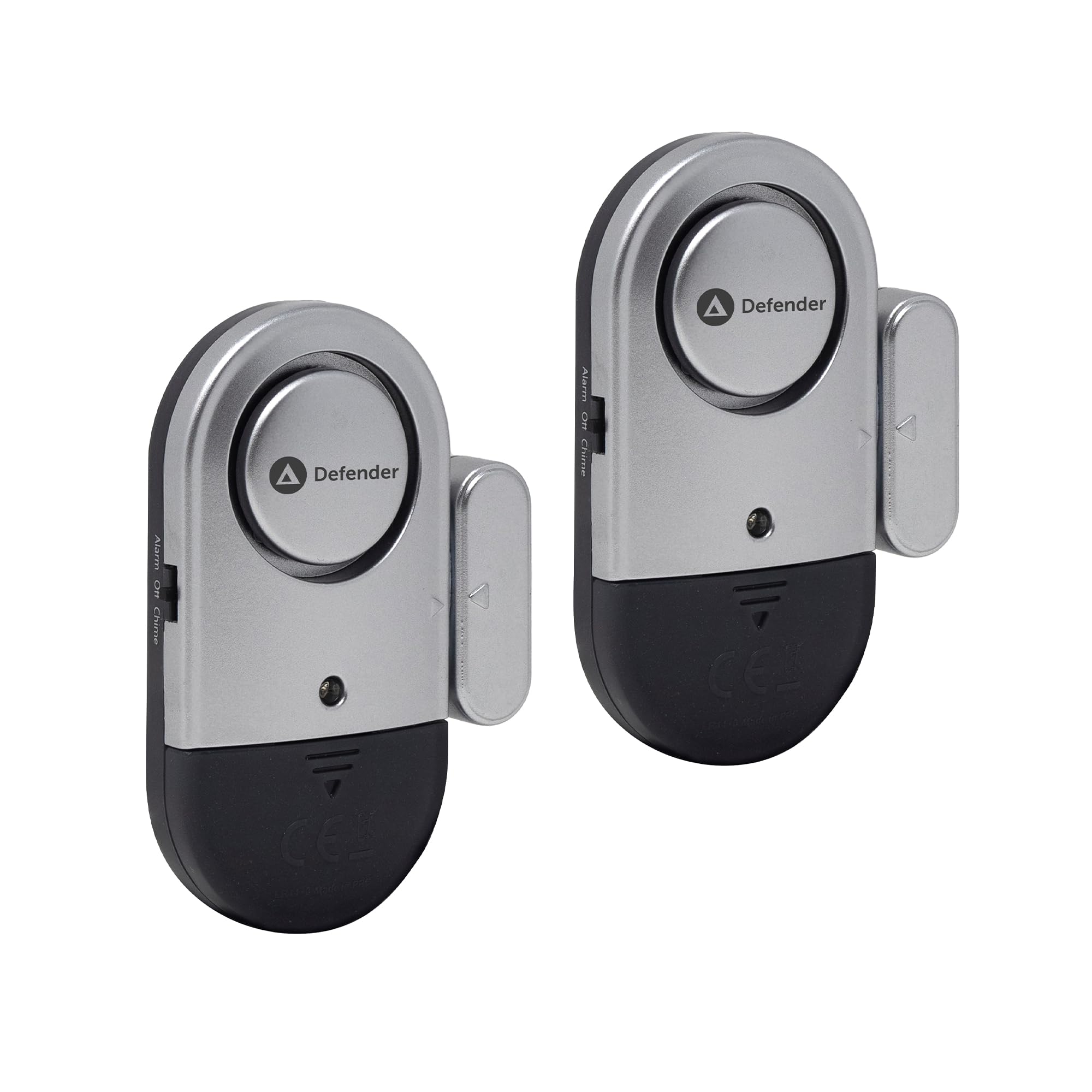 Defender Grey Ultra Slim Magnetic Chime & Alarm 2 Pack - Shop Door Window Entry Chime Alert - Battery Powered Intruder Security Alarm 125Db Magnetic Contact Visitor Bell - Police Accredited
