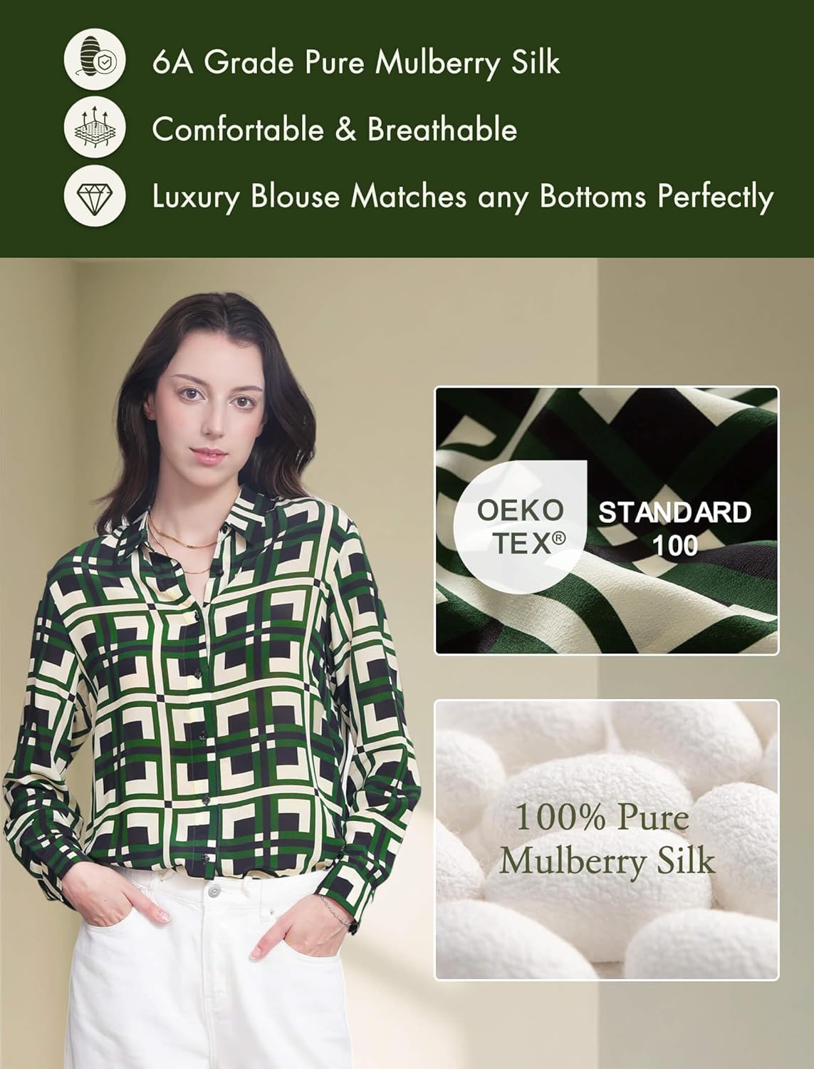 COLD POSH Women's 100% Pure 19MM Mulberry Silk Blouse Button Down Print Shirt Women Retro Tops for Casual Summer - Image 6