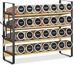 EsLuker.ly Spice Seasoning Rack Organizer Kitchen Countertop, 4 Tier Bamboo Spice Shelf Holder Storage with 4 Hooks, Wall Mounted Freestanding Stand for Pantry, Black(Jars Not Included)