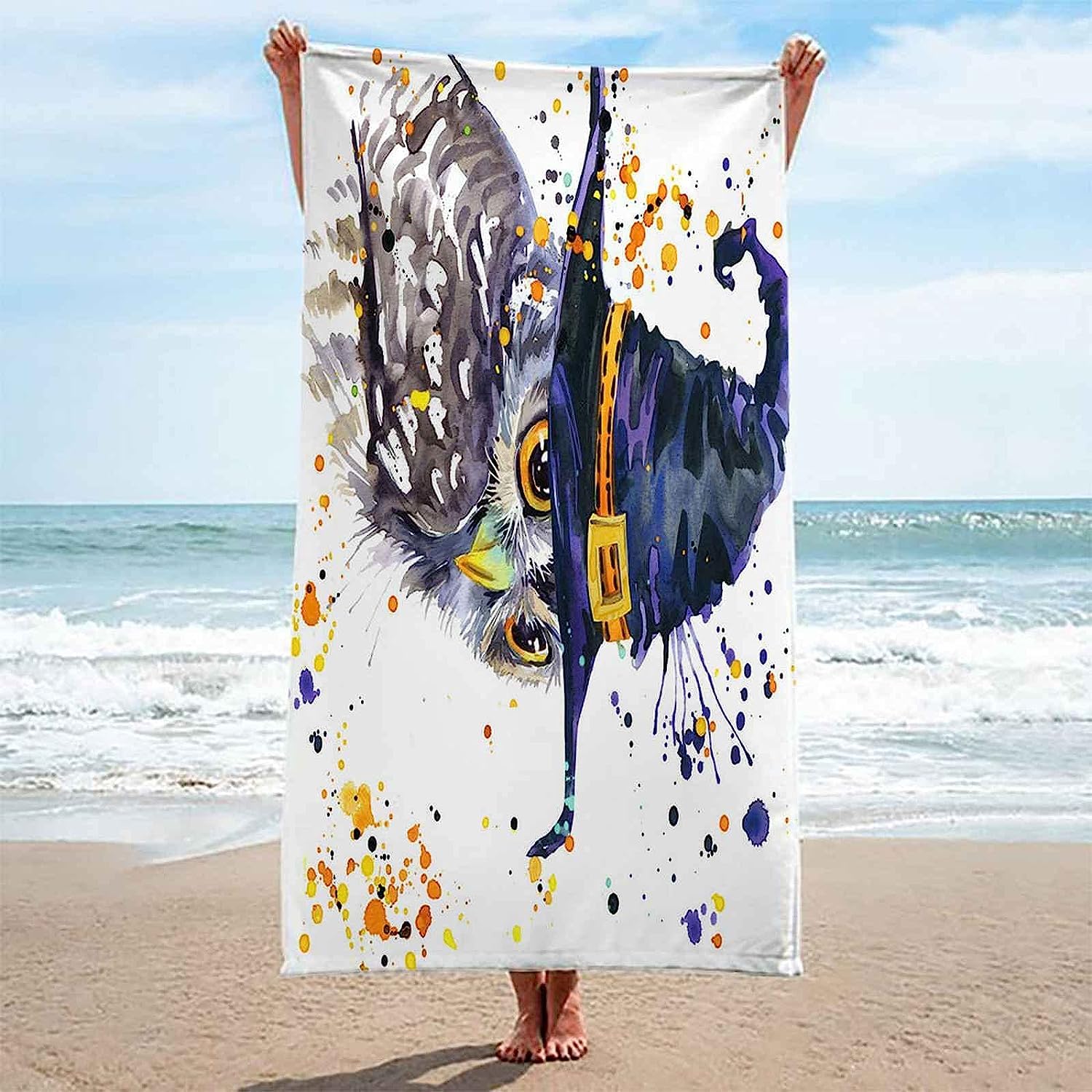 Telo Mare Microfibra,Grande,Asciugamano Microfibra, Xxl 200 X 200 Cm, Senza Sabbia, Super Leggero, Per Piscina, Campeggio, Picnic, Yoga, Palestra, Gufo Animale Dipinto -2R2D