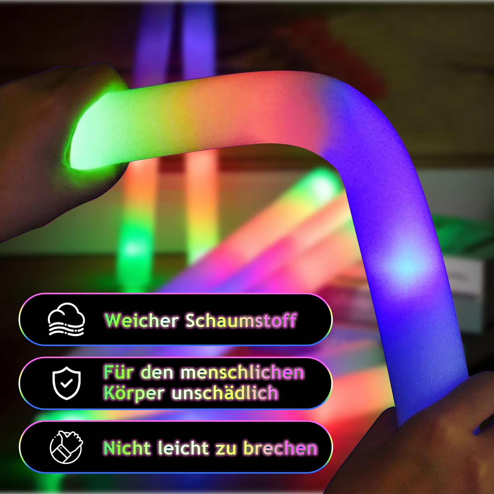 Lot de 30 baton lumineux LED en mousse, 3 modes d'éclairage — Bâton lumineux LED pour fêtes et mariages, Lightsticks adaptés aux enfants et aux adultes