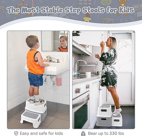 Miniatura 4 de Taburetes de 2 escalones para niños, taburete antideslizante para lavabo de baño, taburete de dos pasos para niños pequeños, taburete para