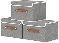 Vista 25 de OUTBROS Cajas de almacenamiento, contenedores de almacenamiento plegables con tapas, cestas de almacenamiento de tela de algodón y lino con asa