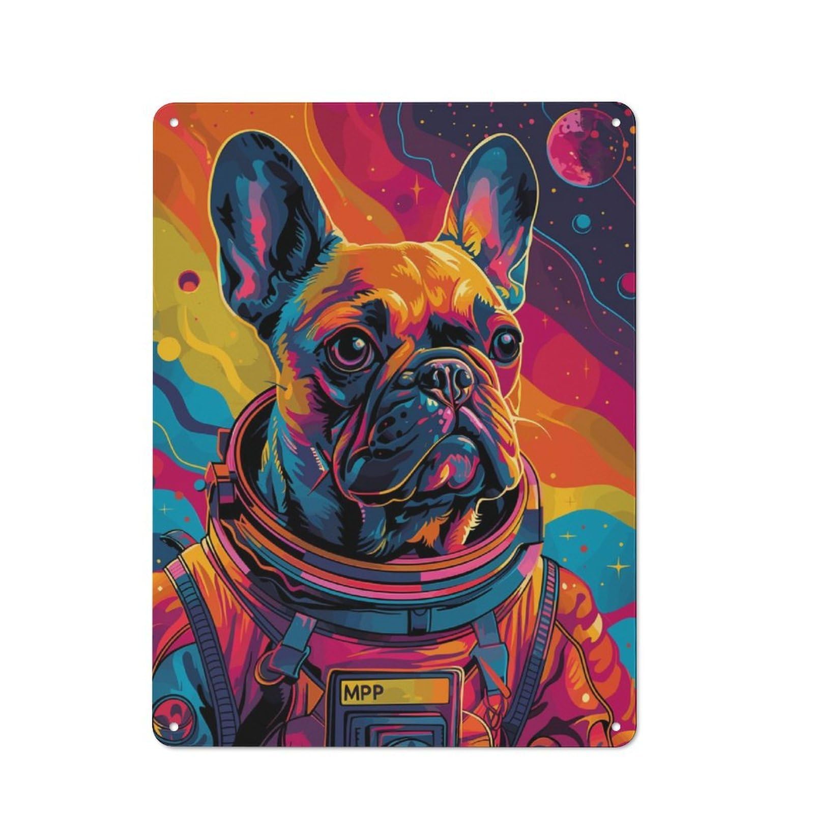 Junmoney Astronaut French Bulldog Vintage Metal Sign 40X30cm For Hobby Room Or Studio, Housewarming Present For People Styling Hobby Room And Studio