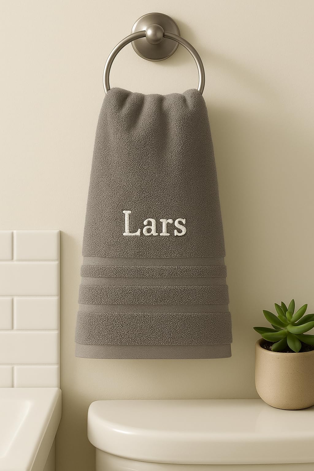 4er Pack Personalisiertes Handtuch und Badetuch mit Namen Schön gestickter Name Handbadetuch 100 % Baumwollhandtuch 2x (50 x 100 cm) + 2x (140 x 70 cm) Personalized Custom Towel with Name (Grau)