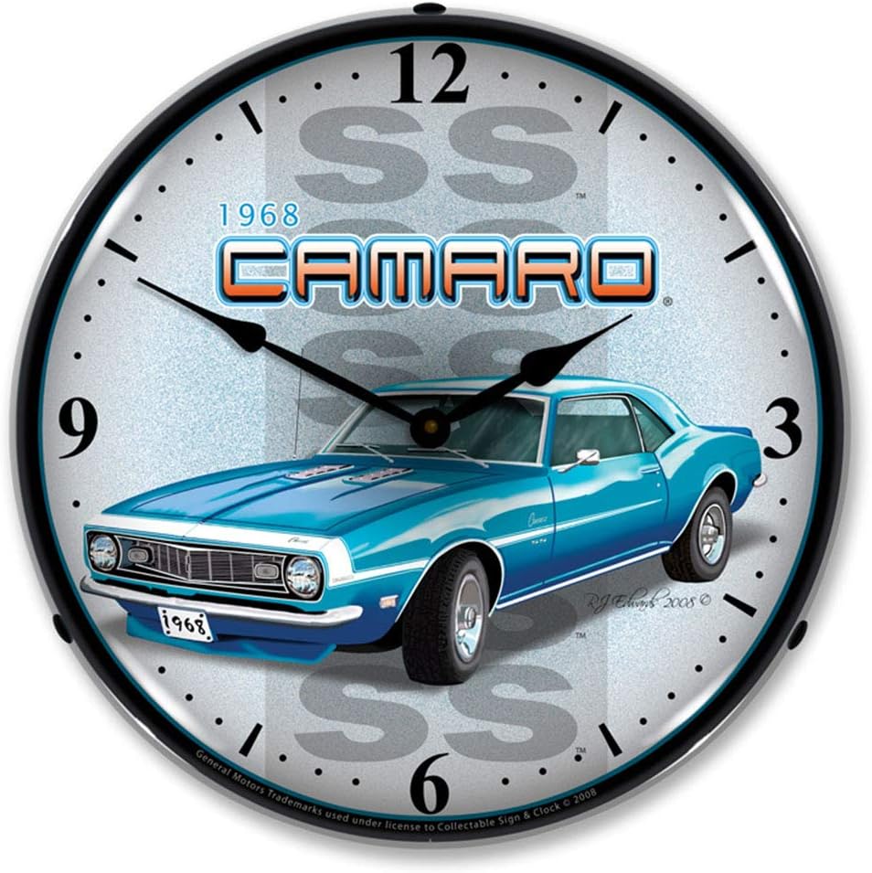1968 SS Camaro LED Wall Clock, Retro/Vintage, Lighted, 14 inch