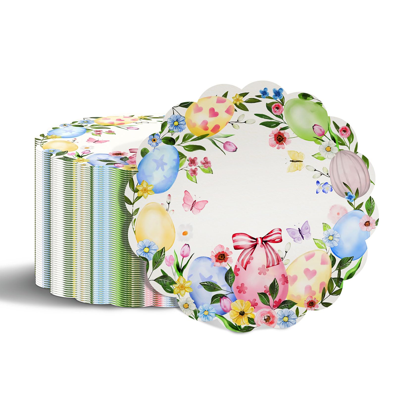 Lot de 50 sets de table jetables en papier avec lapins colorés - Motif œufs de Pâques - 34 cm - Pour mariage, vacances, fête, cuisine, salle à manger