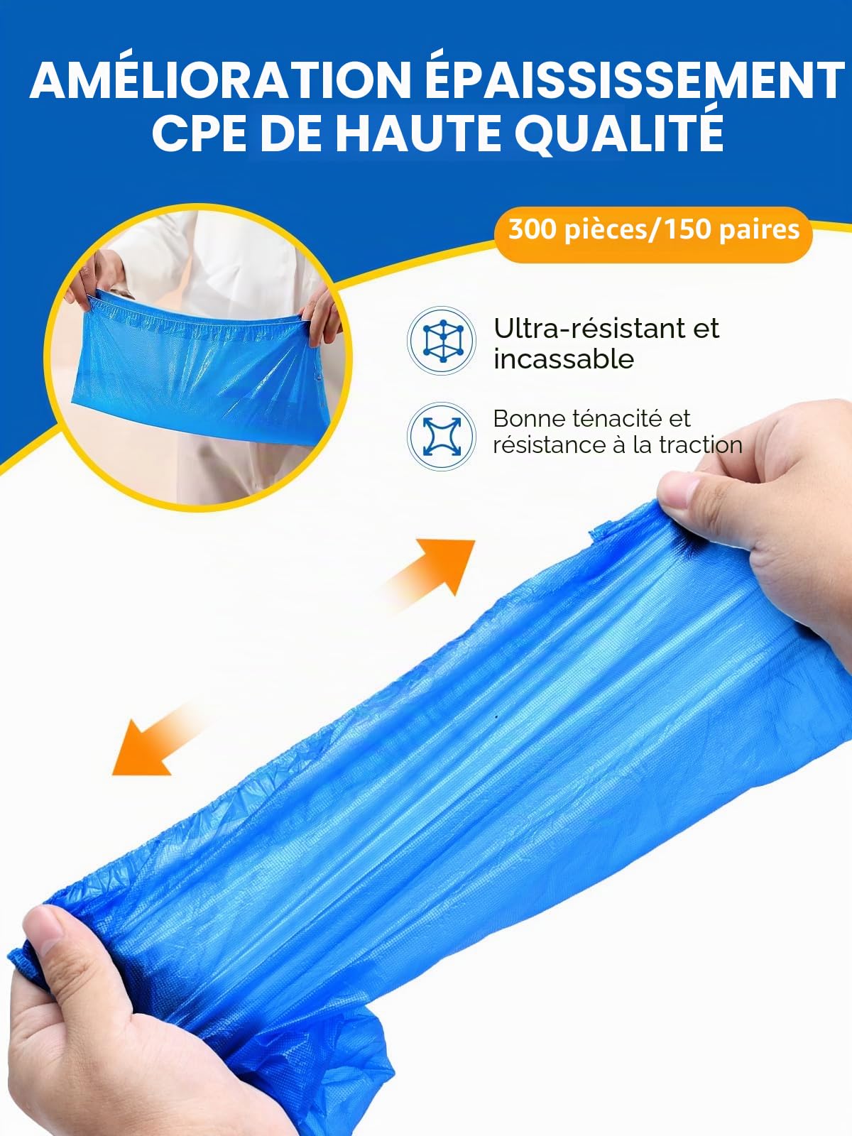 Surchaussures Jetables Plastique: TOOSOFt Lot de 300 Sur Chaussure Jetable bleus CPE(150 paires) - Couvre Chaussure Impermeable Piscine - Protège-Chaussures Antidérapant Durable.
