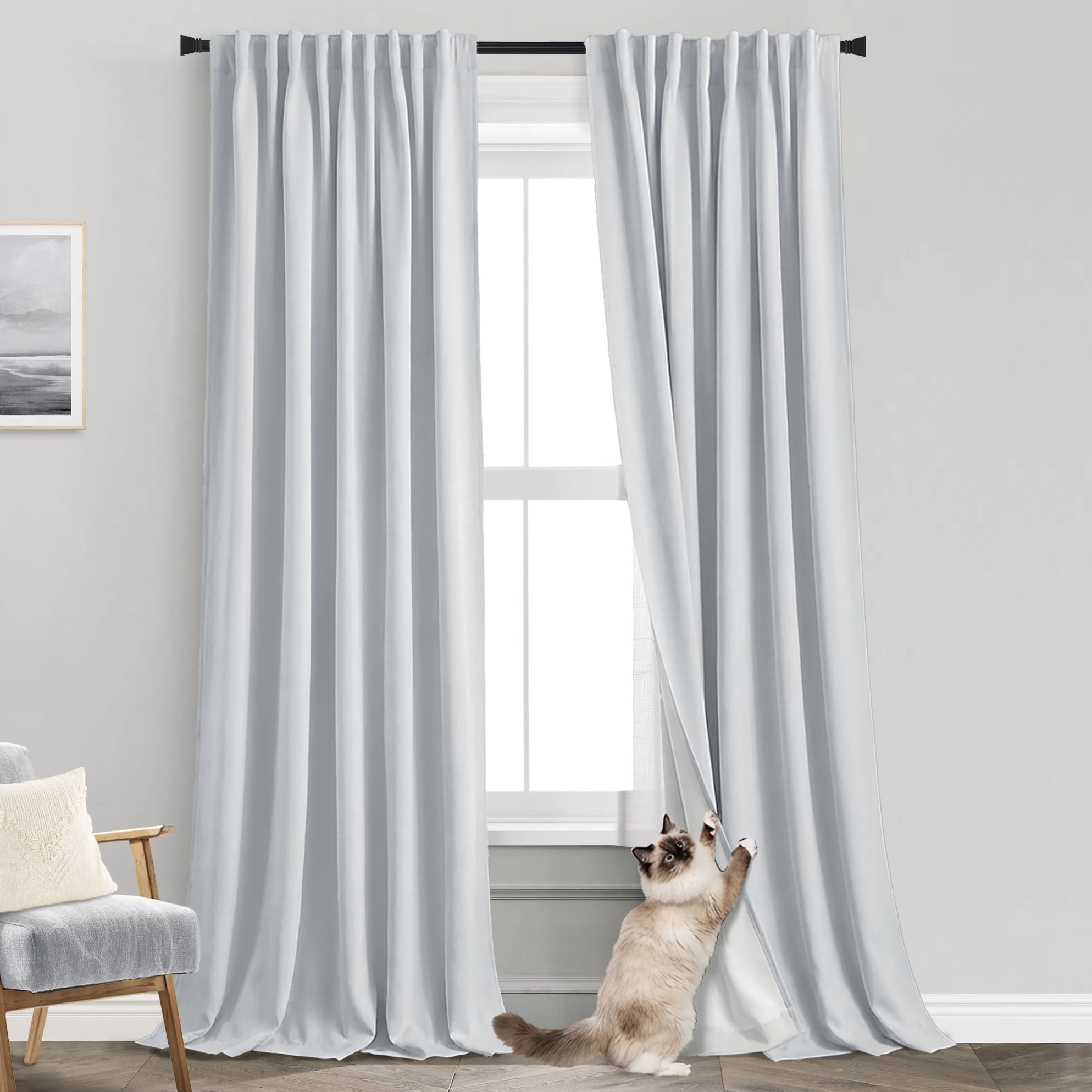 PANELSBURG Grey Drapes 108 Inches Long Linen Blackout Sun Block Out Rod Pocket Hole Loop Curtains for Living Room,Light Gray โ image 1