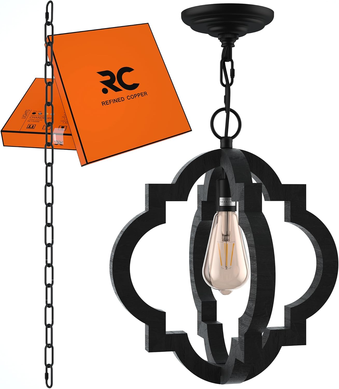Kitchen Island Light RC Ceiling Light Fixtur 1 Light Home Decor, Kitchen Island Pendant Chandelier, Wooden Cage Entry Fixture with Adjustable Chain, Vintage Industrial Fixture