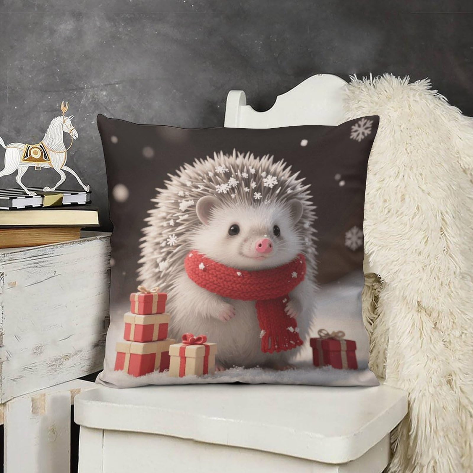 FodPand Boho Farmhouse Christmas Hedgehog Pillow Covers with Hidden Zipper 24x24 Soft Plush Cushion Cover Decorative Throw Pillow Cases for Couch Bed Sofa Living Room Indoor Outdoor Home Decor