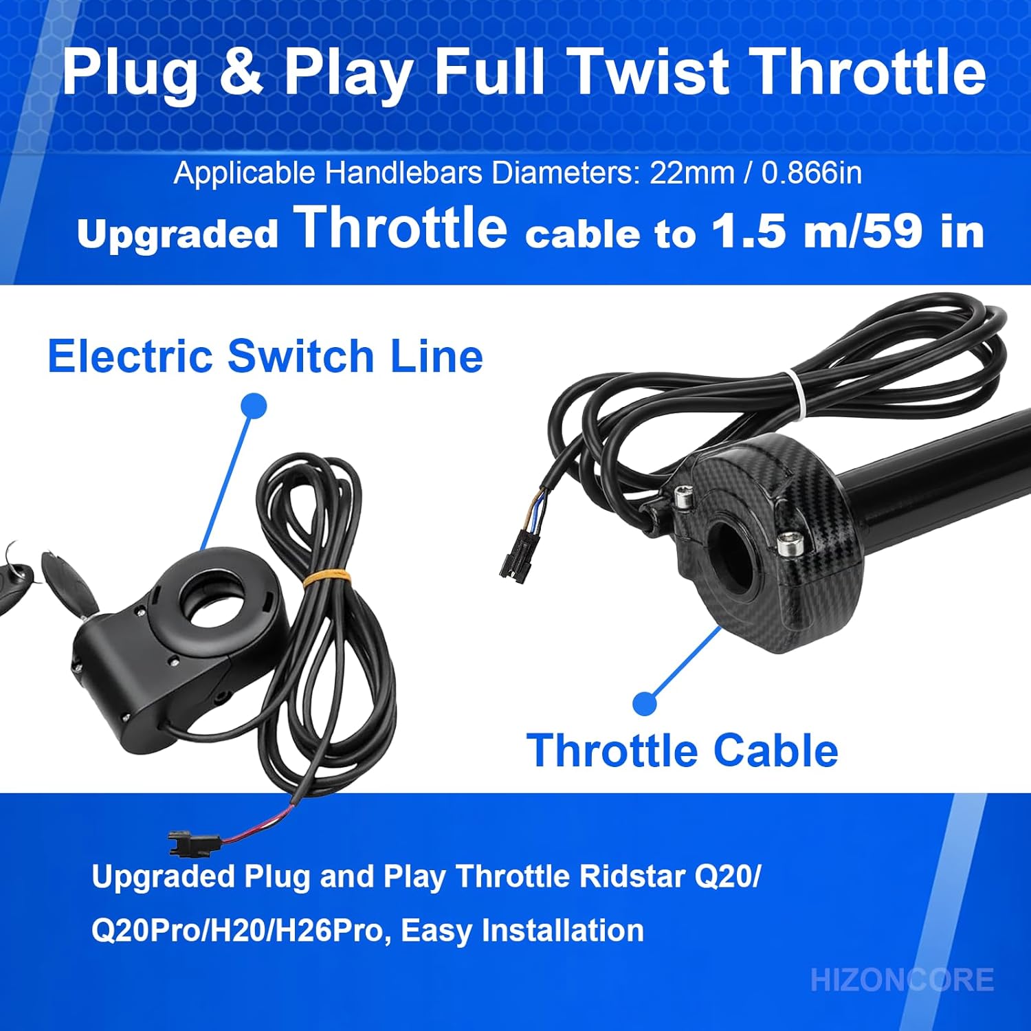 Ridstar Q20 Full Twist Throttle with Rolling Bearing, Ebike Throttle Grip Cable Kit Compatible with Ridstar Q20 Electric Dirt Bike