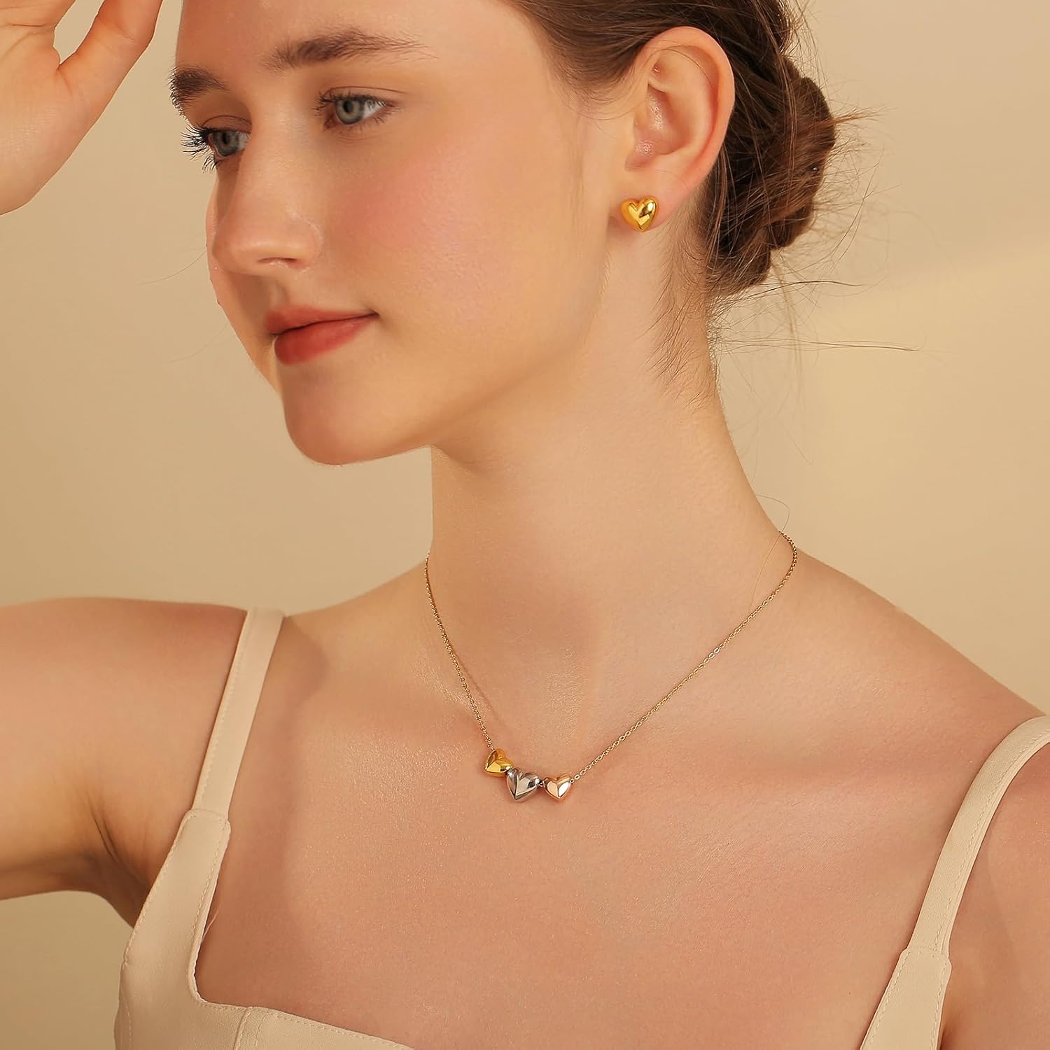 Dainty Geometric Jewelry Set for Women - Stainless Steel Necklace & Earrings Minimalist Matching Set - Image 3