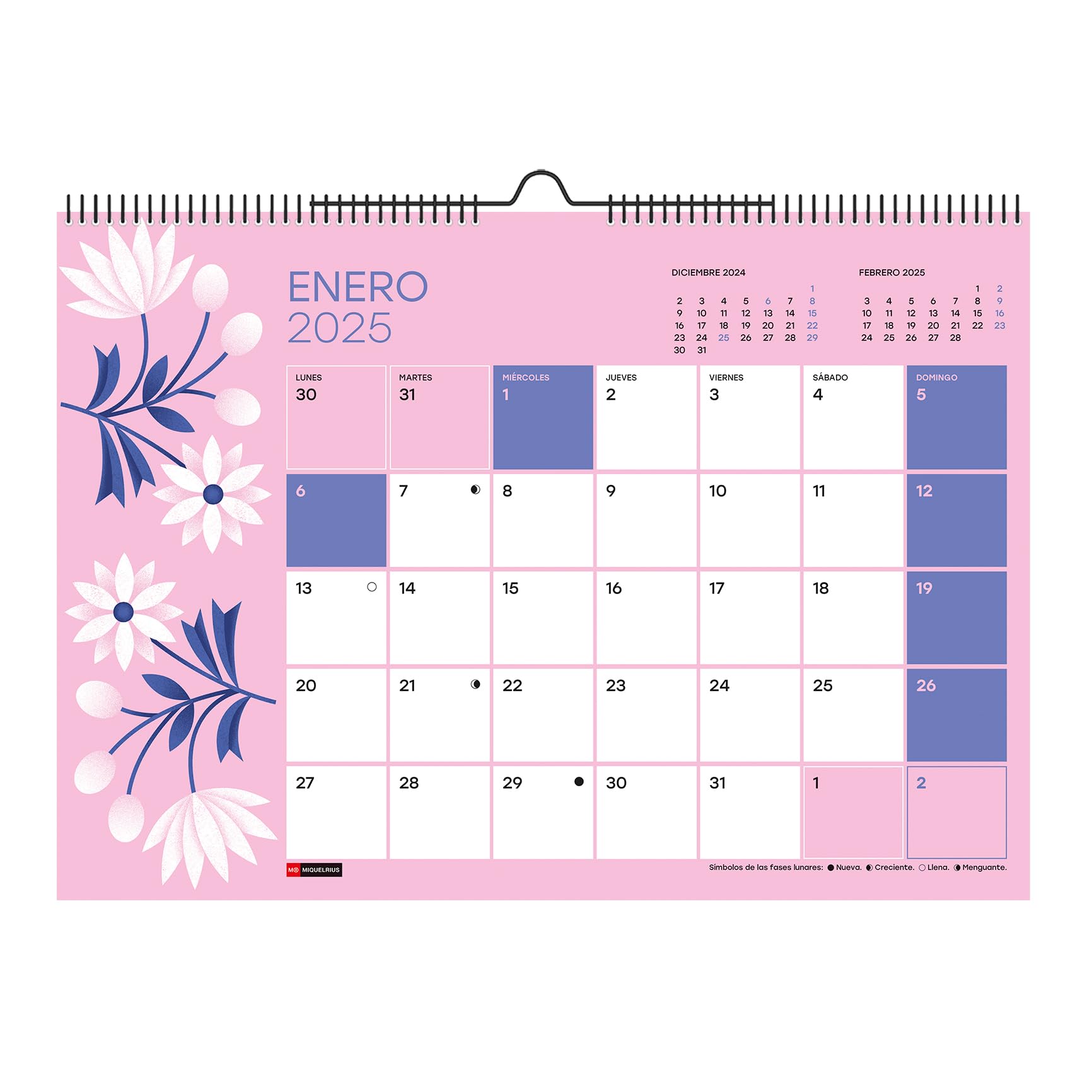 Miquelrius, 2025 Wall Calendar, A3 Calendar: 420 x 296 mm, with note space, 2025 calendar, double spiral binding