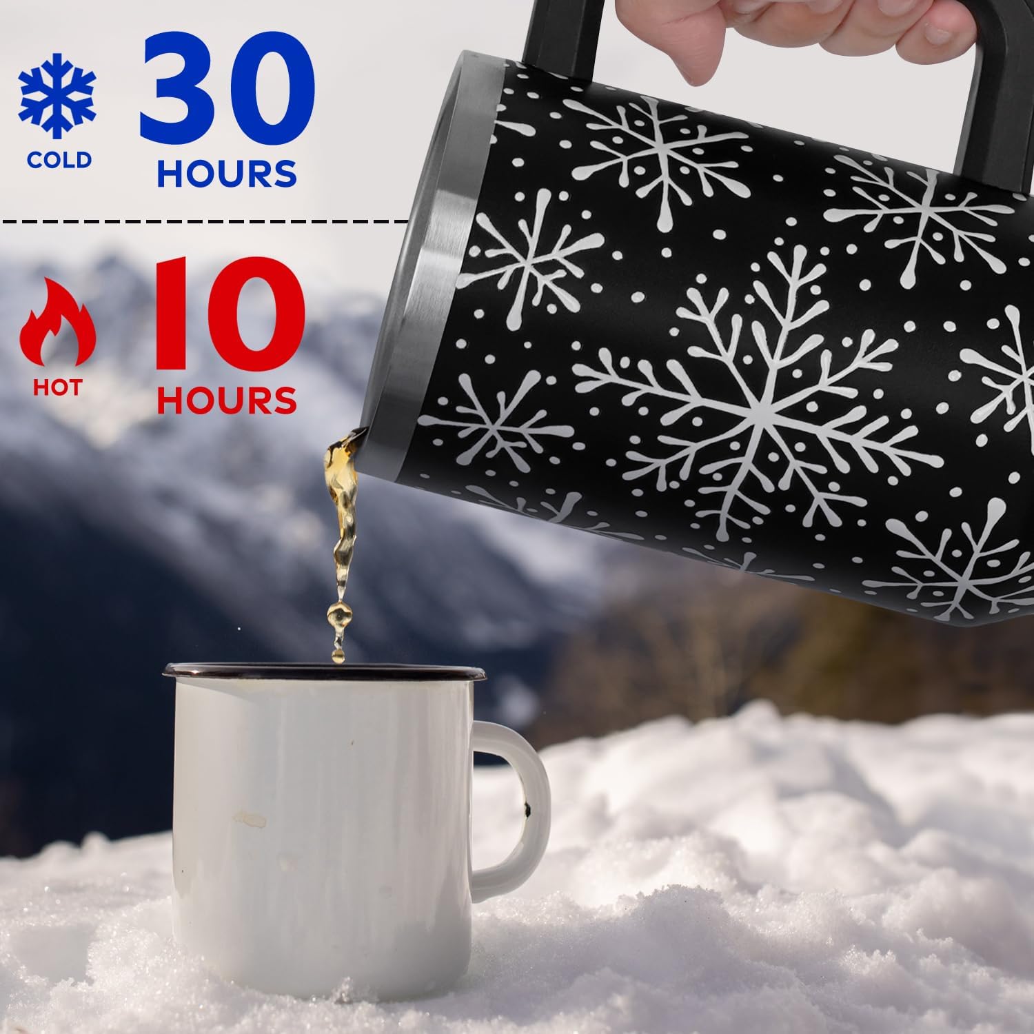 Christmas Tumbler with Handle and Straw Lid 40 oz,5D Cute Christmas Gifts for Women Black Snowflakes Vacuum Insulated Leak Proof Tumbler,Winter Holiday Accessories Stainless Steel Coffee Cup Mug - Image 5