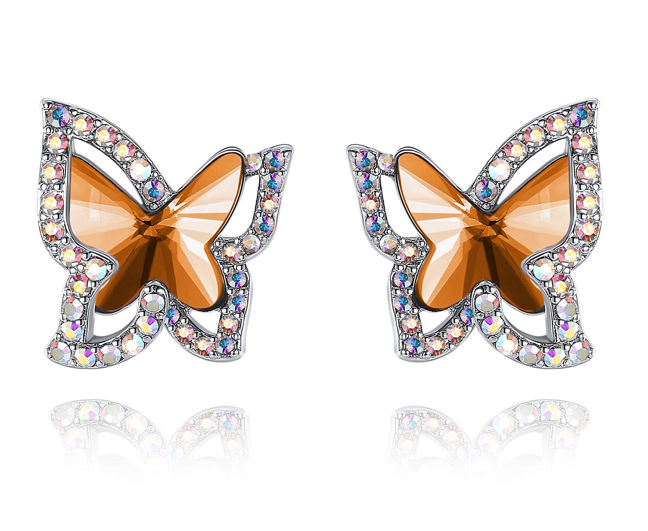 GEMMANCEGEMMANCE Butterfly Crystal Stud Earrings for Women with Premium Birthstone, Silver-Tone - Mother's Day Valentines Day Jewelry - Gifts for Women Mom Wife Daughter Girlfriend