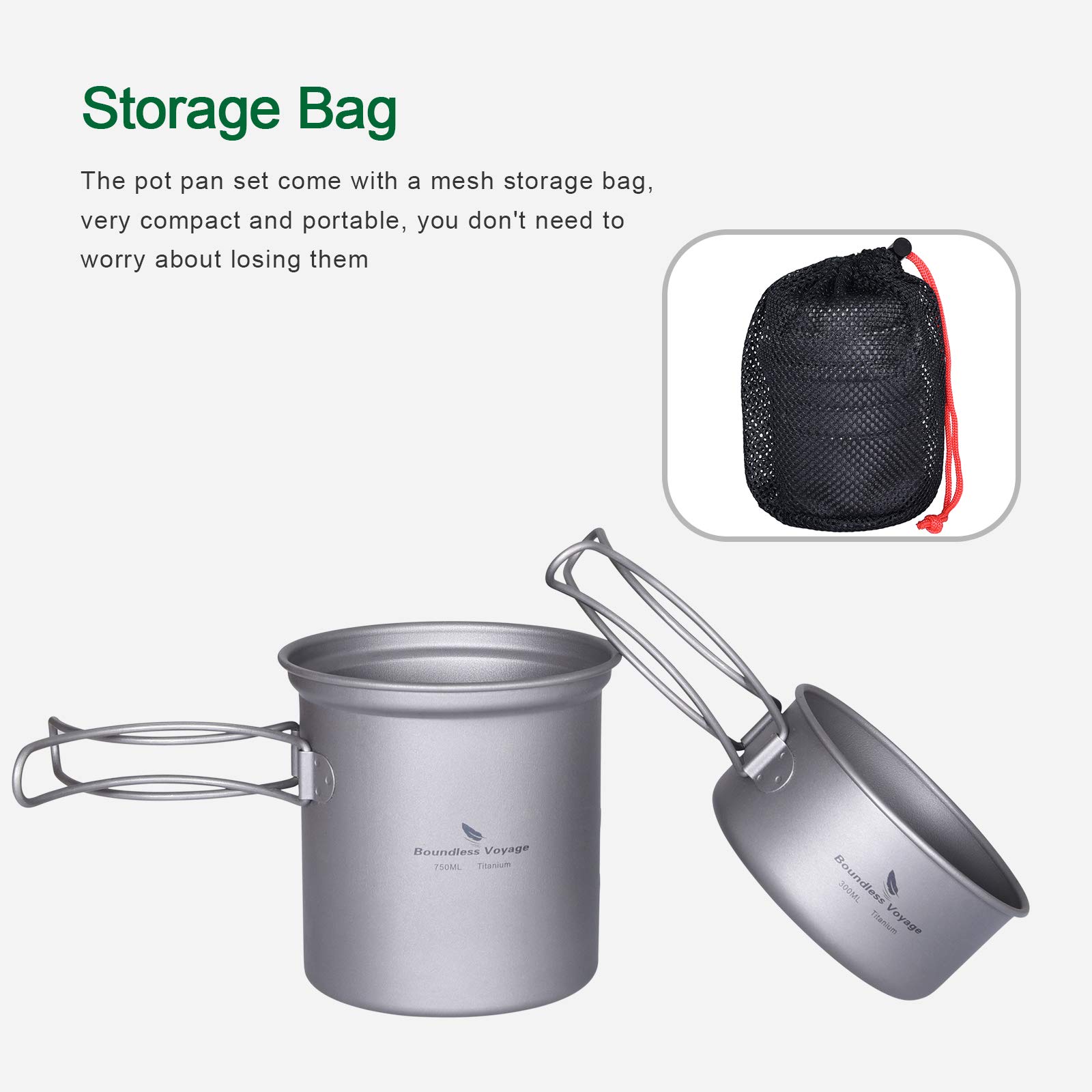 Boundless Voyage Camping Titanium Pot Pan Set Outdoor Portable Mug