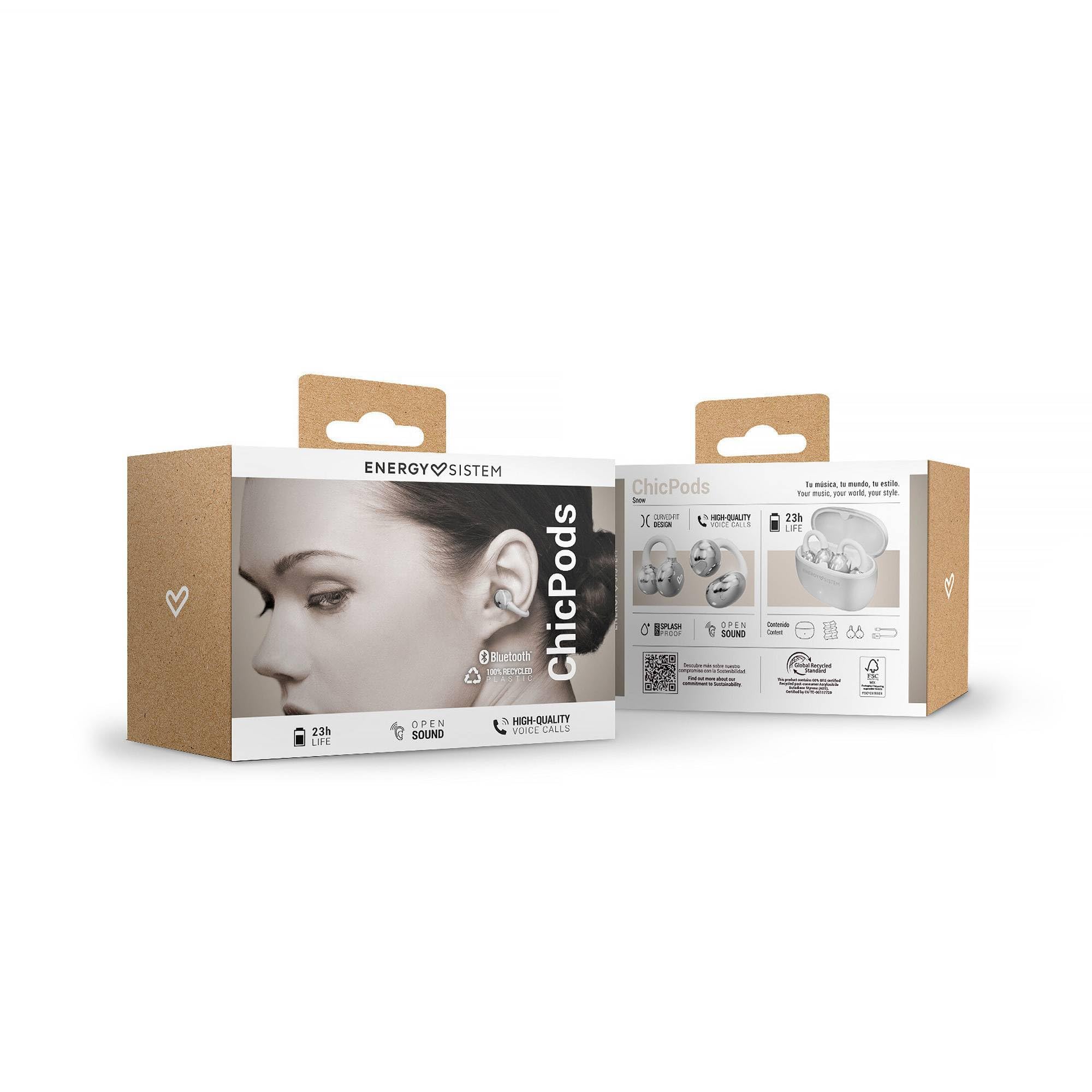 Energy Sistem ChicPods Auriculares Inalambricos Bluetooth Premium Insonorizados Open Sound 23H Bateria ENC Cascos con Cancelacion Ruido en Llamadas IPX4 Resistentes al Agua True Wireless Blanco