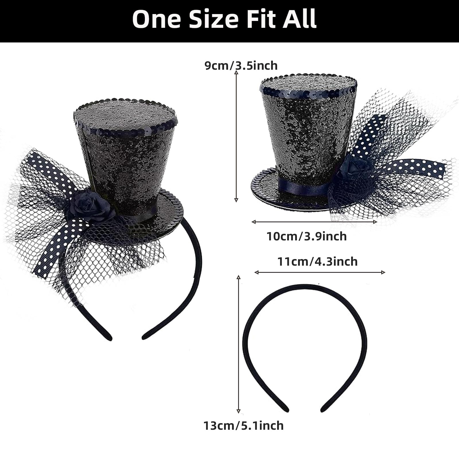 Myqiqi Black Top Hat Headband with Veil - Image 2