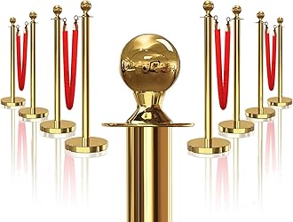 8PCS Gold Stanchions Posts with 4PCS 5 ft Red Velvet Rope, Red Velvet Rope Stanchion Set Crowd Control Barriers, Stanchions and Velvet Ropes Red Carpet Poles for Party Supplies