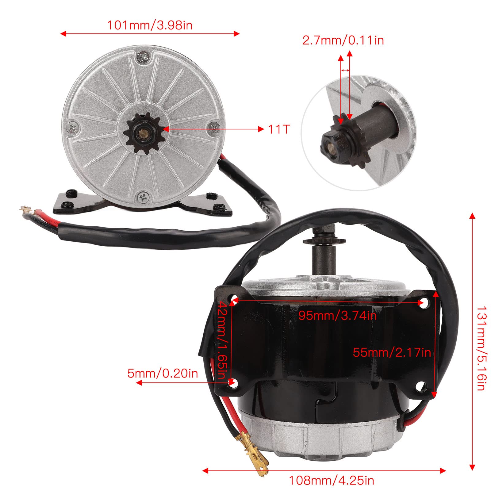 Rosvola Motore Elettrico Spazzolato Motore Reversibile Ad Alte Prestazioni 350 W DC 36 V per Kit di Sostituzione Scooter Elettrico E300
