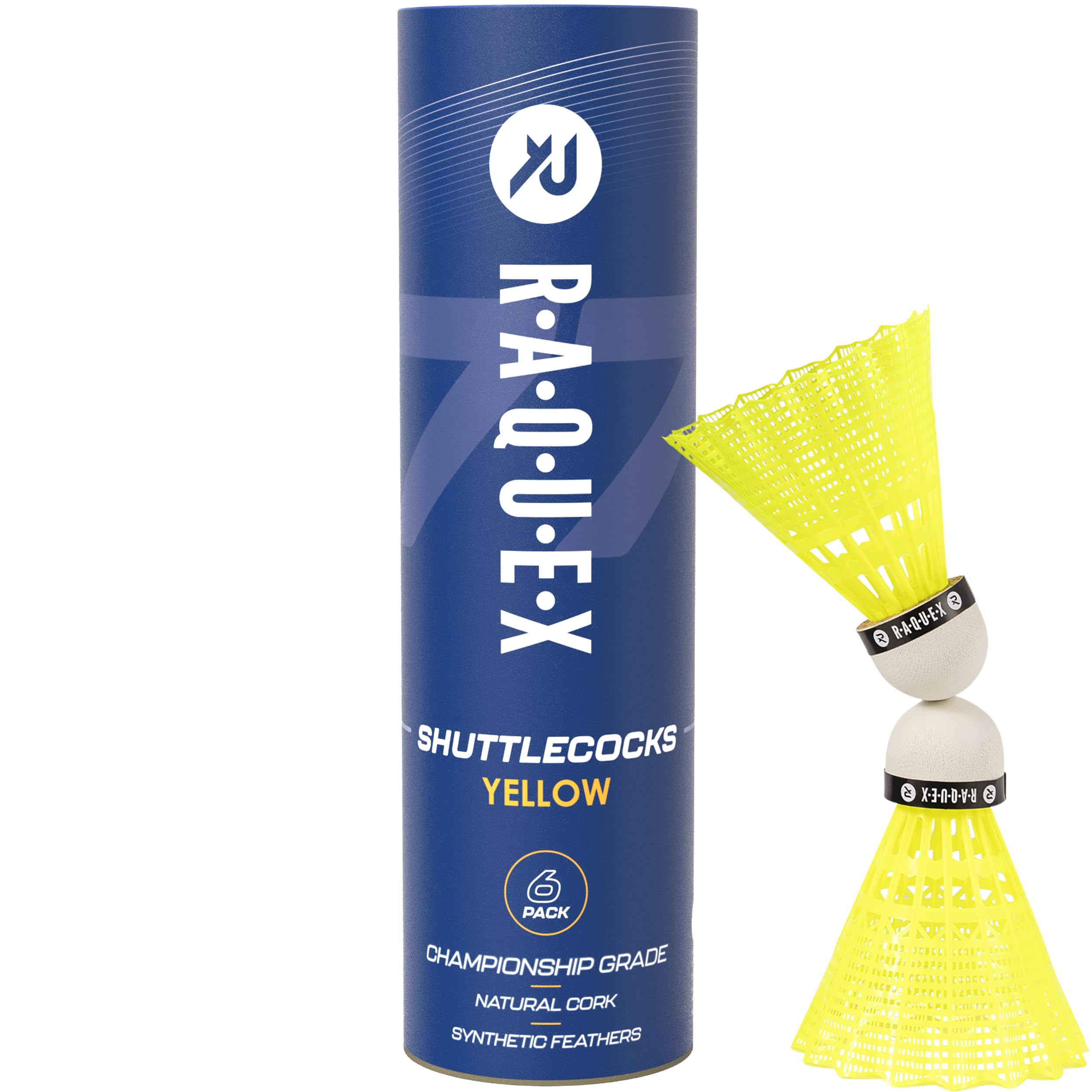 Raquex Badminton Shuttlecocks - Yellow/White, Tube of 6 - All Natural Cork Shuttlecocks, Nylon Feathers - Three Speed Options – Indoor Outdoor Durable Badminton Shuttles (77, Yellow, 2 Tubes)