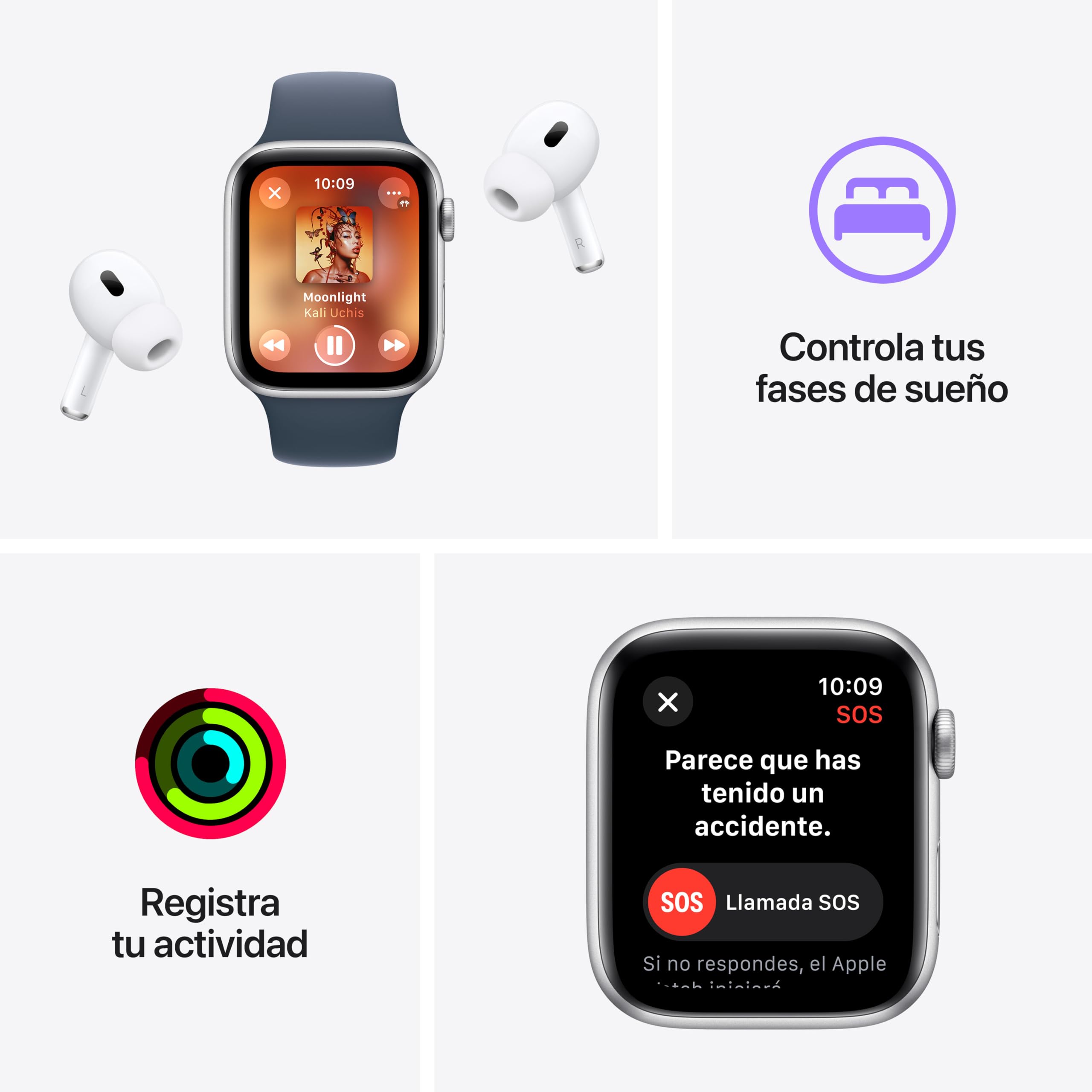 Apple Watch SE de 2.ª generación, 2023 [GPS] Smartwatch con Caja de Aluminio en Blanco Estrella de 40 mm y Correa Deportiva Blanco Estrella - Talla S/M. Monitor de entreno y sueño, Pantalla Retina — view 5