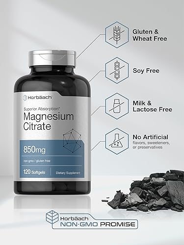 Miniatura 5 de Horbäach Citrato de magnesio  850 mg  120 cápsulas blandas  Absorción superior  Fórmula sin OMG y sin gluten