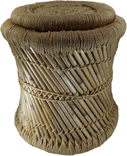 Miniatura 6 de Ebros Gift Juego de 2 mesas auxiliares rústicas de fibras de bambú tejidas a mano occidentales y cuerdas de cuerda natural, altura escalonada,