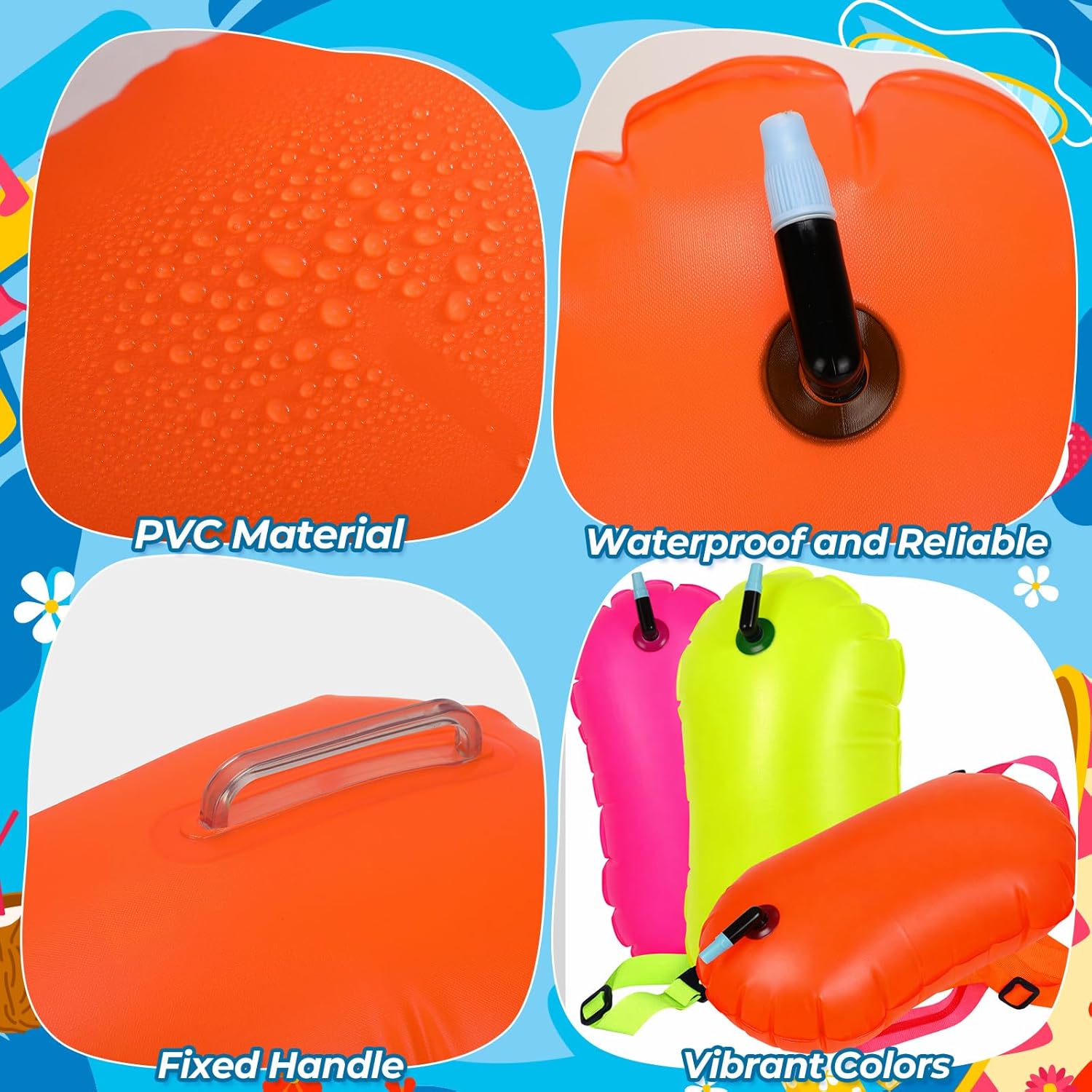 6 Pack Swim Buoy Float for Open Water Safety Inflatable Swimming Bubble Float with Adjustable Waist Swimming Pull Buoy for Swimmers