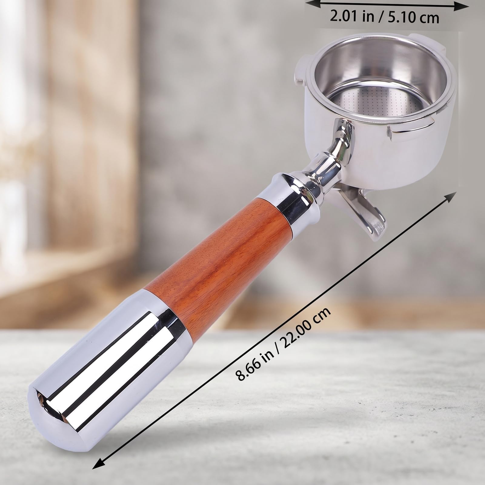 TOPINCN Espressosiebträger 51mm Edelstahl, Walnussgriff, 3 Ohren, für Siebträgermaschinen (Doppelter Auslauf mit Bodens)