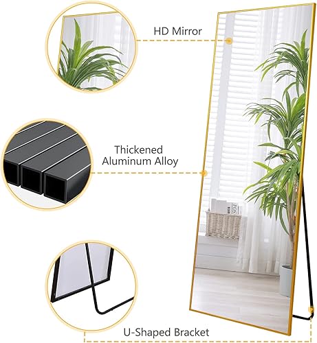 Miniatura 4 de WIIS' IDEA Espejo rectangular de longitud completa de 59 x 15.7 pulgadas, espejo grande de pie, espejo de longitud al suelo con soporte, marco de