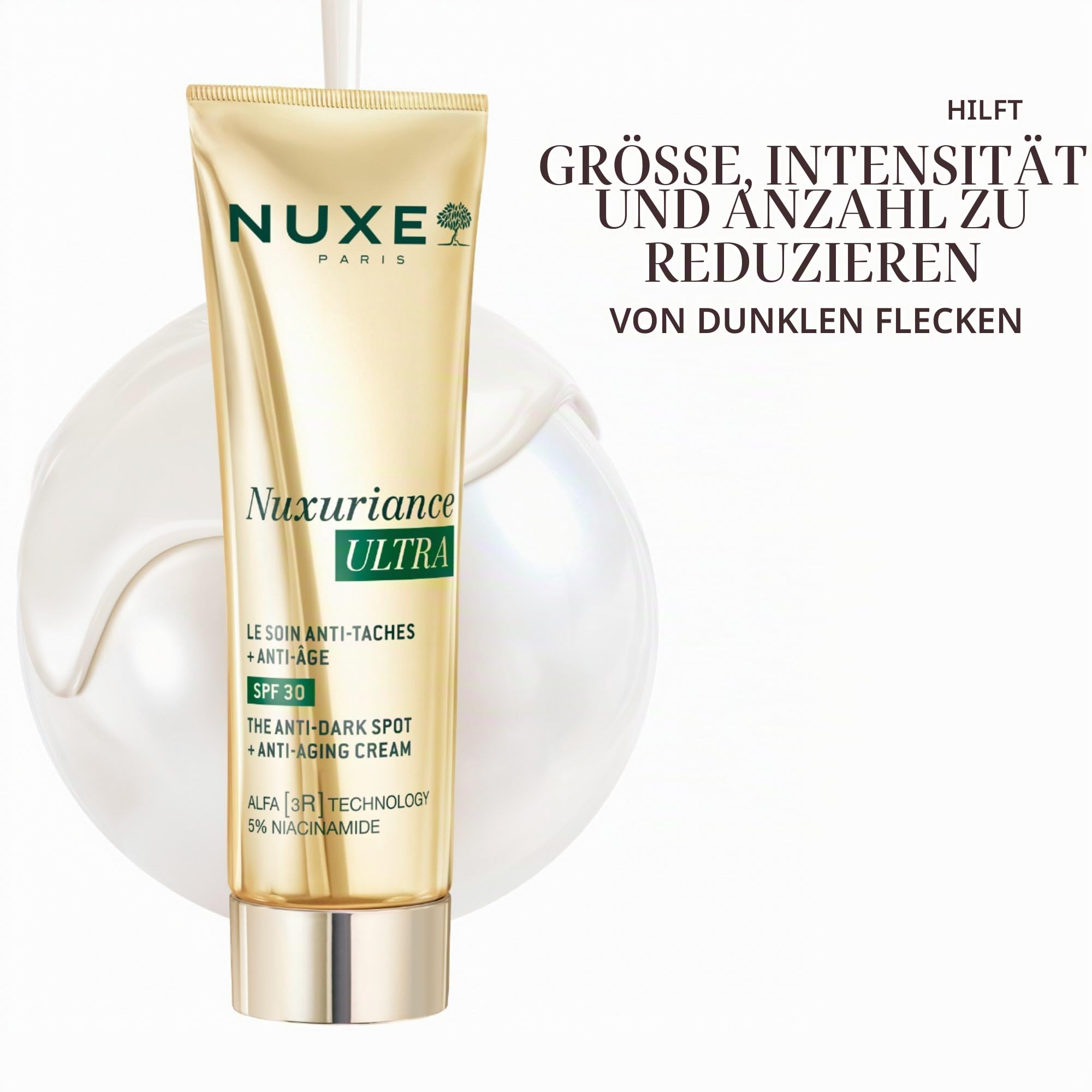 Nuxe Nuxuriance Ultra Creme gegen dunkle Flecken und Anti-Aging, LSF 30, 50 ml, Feuchtigkeitscreme mit dreifacher Wirkung für reife Haut, zielt auf dunkle Flecken, Falten und Verlust der Festigkeit